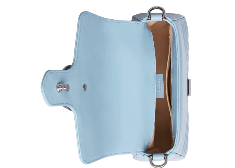 Lookbook グッチ マーモント トップハンドルバッグ GG ミニ パステルブルー