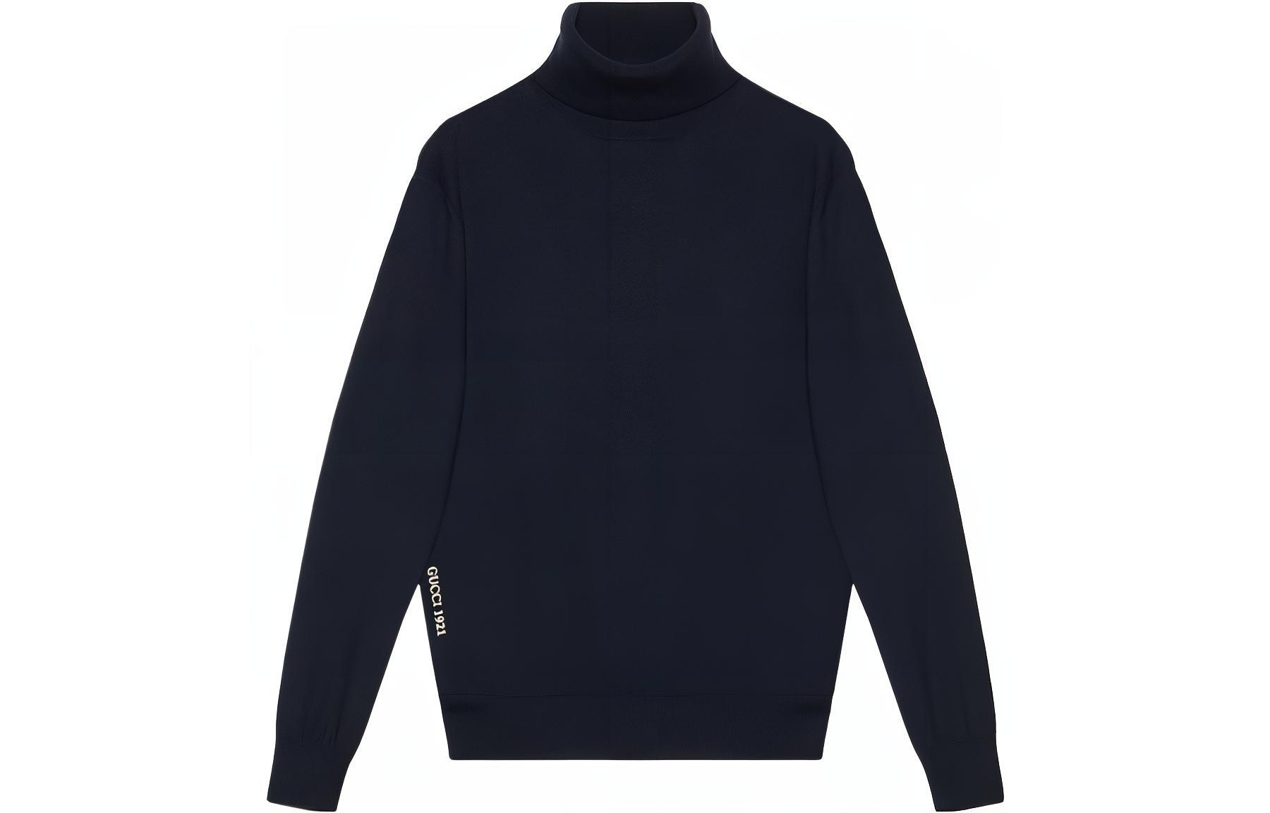 Gucci Men FW23 2024 Pre-Spring Logo Embroidered Turtleneck Sweater Blue 763662-XKDLY-4309