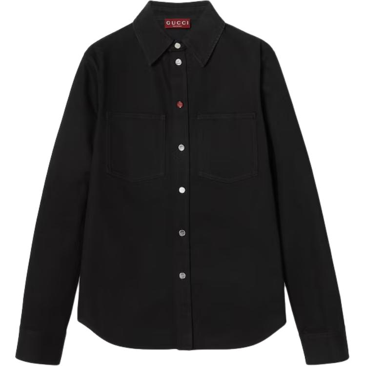 GUCCI Men’s Black Shirt with Solid Logo Embroidery and Pointed Collar. 804188-XDC40-1043 圖 2