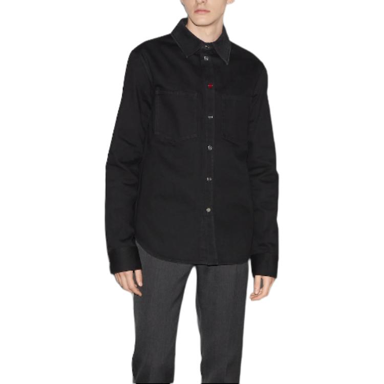 GUCCI Men’s Black Shirt with Solid Logo Embroidery and Pointed Collar. 804188-XDC40-1043 圖 4