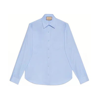 GUCCI Men’s FW22 Light Blue Logo Embroidered Long Sleeve Sun-Proof Shirt 703396-ZAK8B-4910