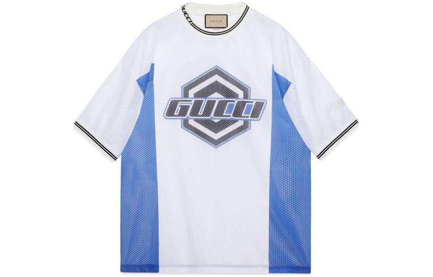 Gucci Mens Blue Logo Print Crewneck T-Shirt SS24 777495-XJGD0-9086