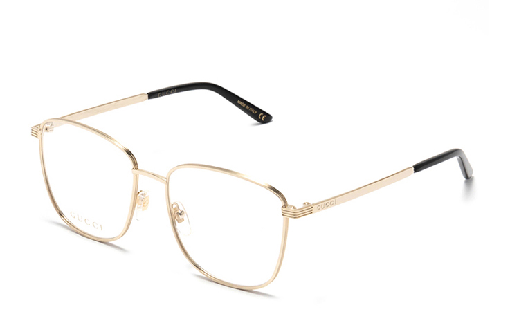 GUCCI Metallic Fashion Square Optical Eyeglass Frame Gold Unisex. GG0804O-003