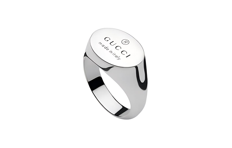 GUCCI Micro Logo Design 925 Silver Unisex Couple Ring - Silver. 797033J84008106