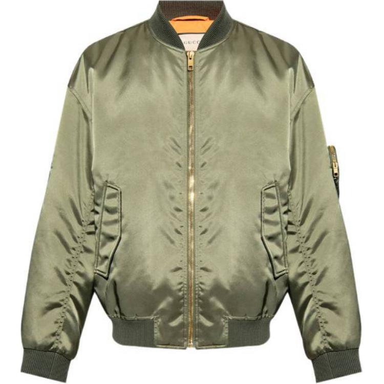 Gucci Military Green Letter Print Zip-Up Jacket 742822-ZAOAJ-3654