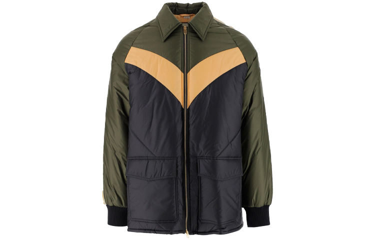 GUCCI Military Green Side Sleeve GG Tape Zip Cotton Jacket 624421-ZHA58-3175