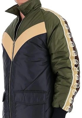 GUCCI Military Green Side Sleeve GG Tape Zip Cotton Jacket 624421-ZHA58-3175 Purchase GUCCI Military Green Side Sleeve GG Tape Zip Cotton Jacket 624421-ZHA58-3175