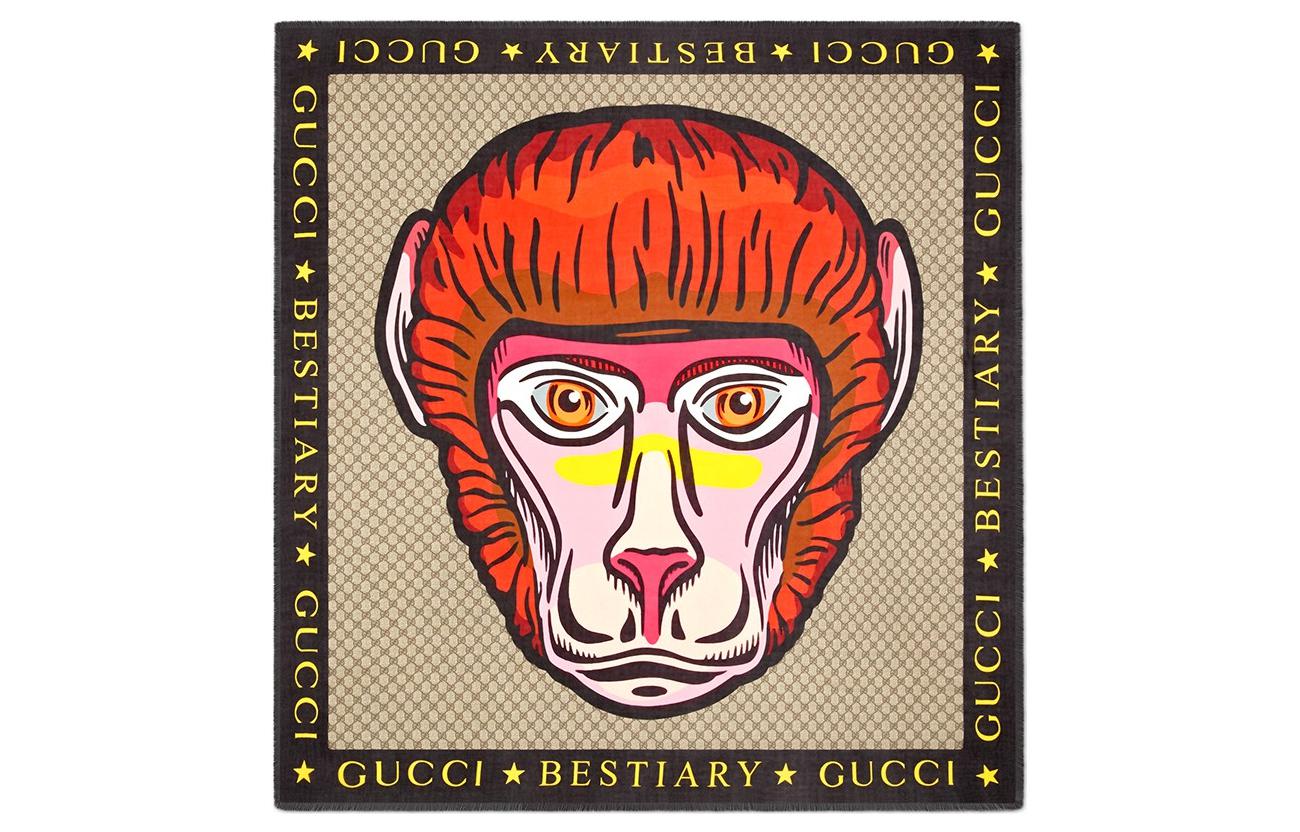 GUCCI Modal GG Pattern Monkey Print Scarf Multicolor 545942-4G865-9775