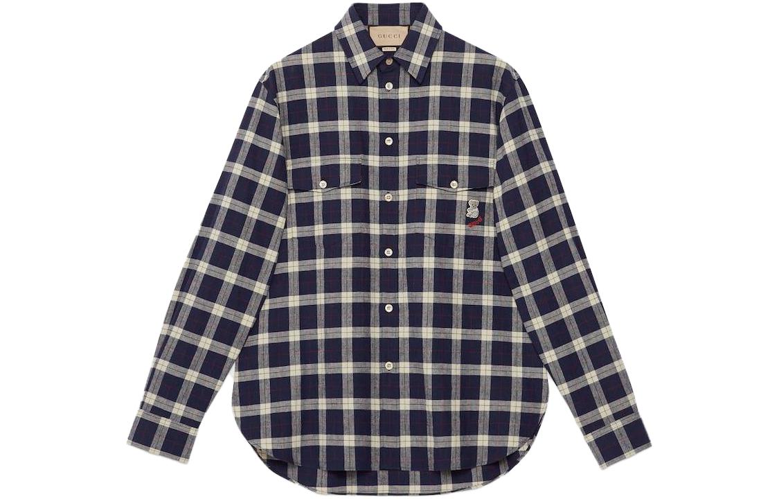 Gucci Monogram Plaid Long Sleeve Shirt Blue () 751435-ZAN8S-4320