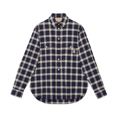 Gucci Monogram Plaid Long Sleeve Shirt Blue () 751435-ZAN8S-4320