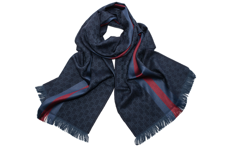 GUCCI Monogram Red Blue Striped Wool Tassel Scarf for Men 544620-4G704-4168