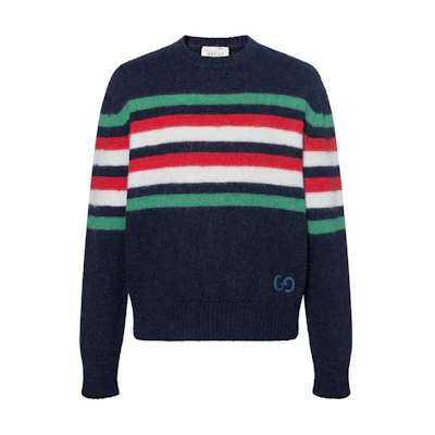 Gucci Multicolor Embroidered Striped Crewneck Sweater Blue 633614-XKBIP-4804