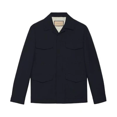 Gucci Navy Blue Jacket with Solid Color and Logo Embroidery 76252-6ZAPO5-4590