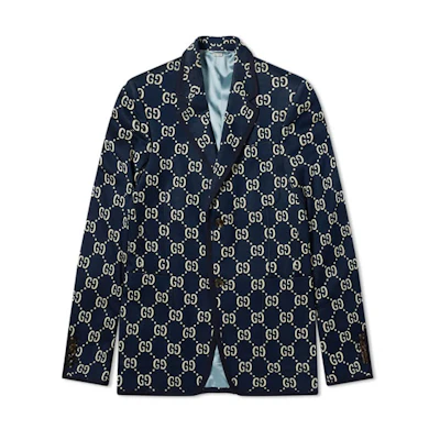 Gucci Navy Blue Logo Jacquard Single-Breasted Blazer 521889-Z372F-4333