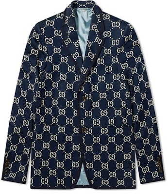 Gucci 海軍藍標誌提花單排扣西裝外套 521889-Z372F-4333 Order Gucci 海軍藍標誌提花單排扣西裝外套 521889-Z372F-4333
