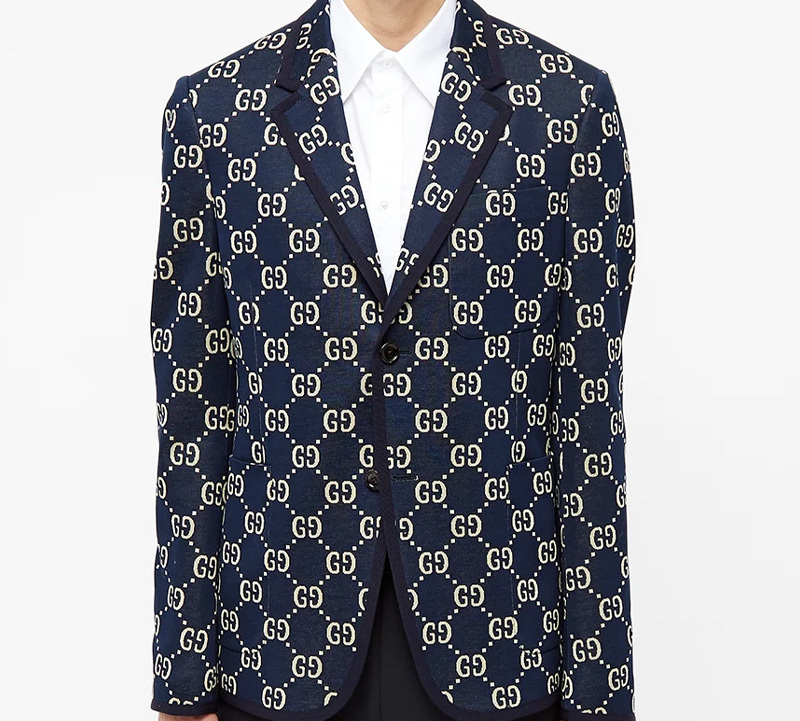 Lookbook Gucci 海軍藍標誌提花單排扣西裝外套 521889-Z372F-4333