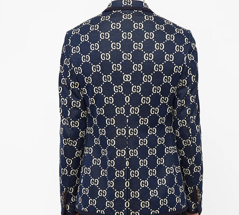 Sizing Gucci 海軍藍標誌提花單排扣西裝外套 521889-Z372F-4333