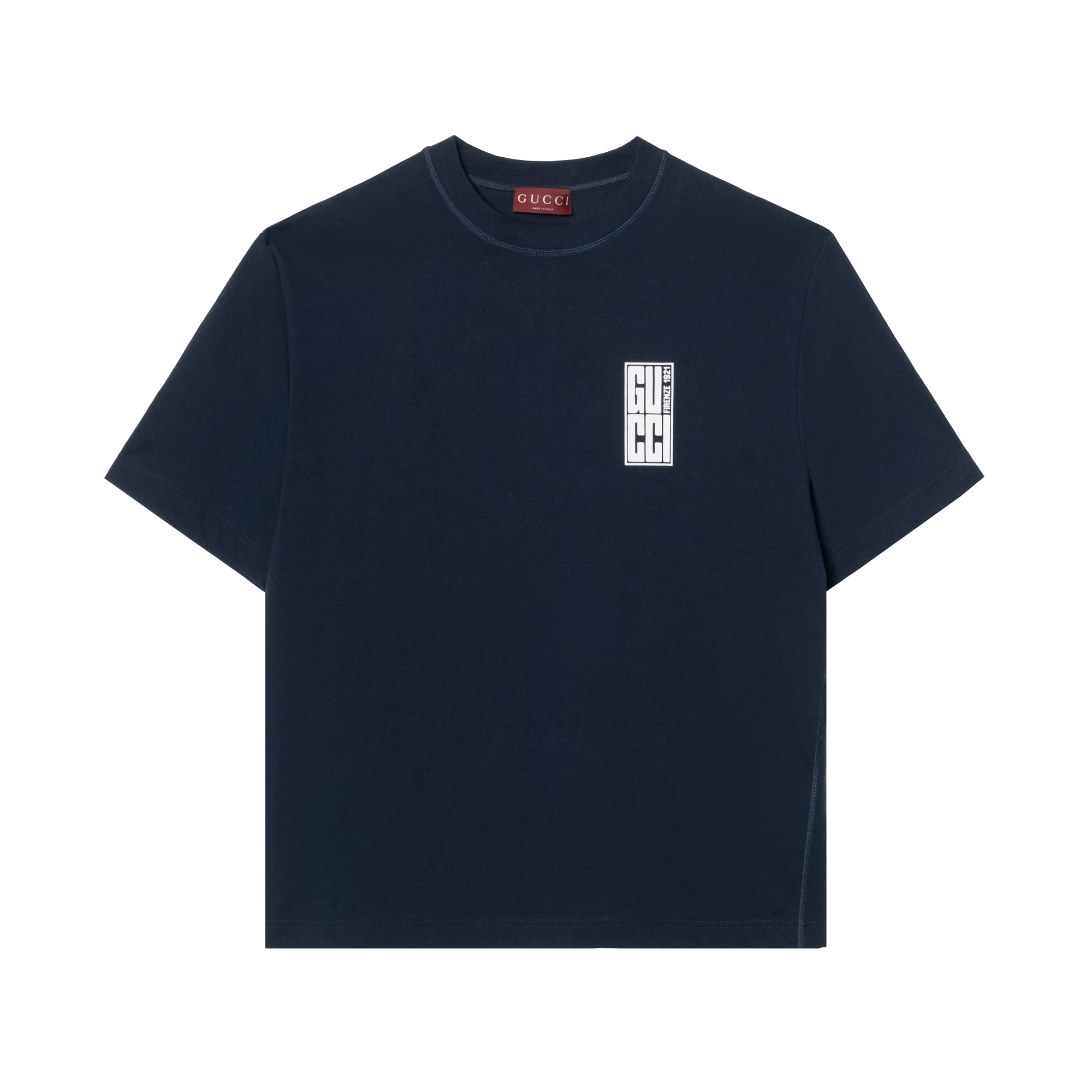 Gucci Navy Blue Logo Print Relaxed Fit Crewneck T-shirt 784361-XJGKK-4735
