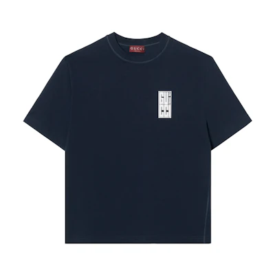 Gucci Navy Blue Logo Print Relaxed Fit Crewneck T-shirt 784361-XJGKK-4735