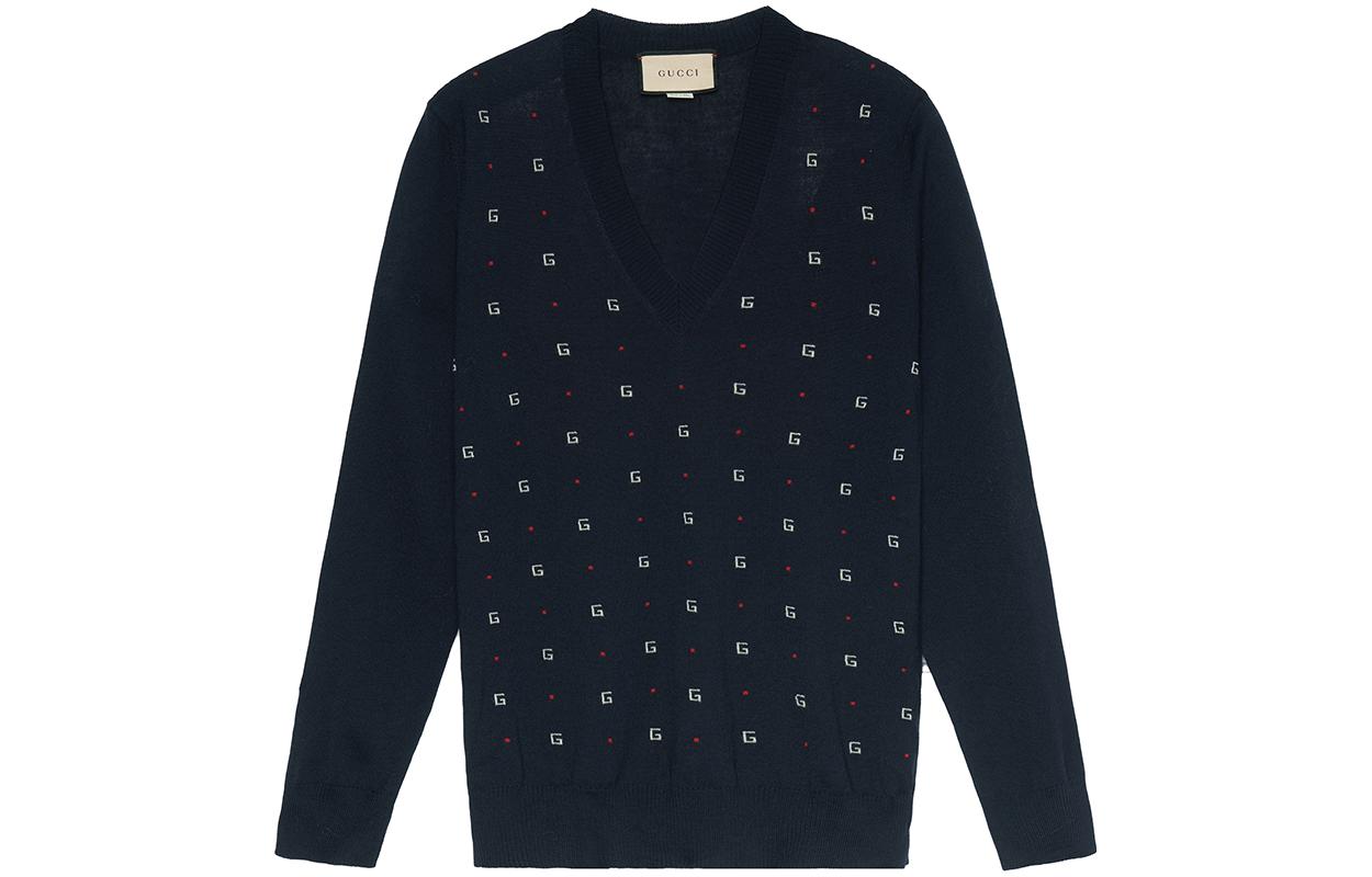 Buy グッチ ネイビーブルー ポルカドット モノグラム ジャカード セーター 545628XKABL