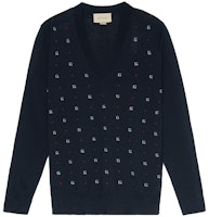 Gucci Navy Blue Polka Dot Monogram Jacquard Sweater 545628XKABL Gucci Navy Blue Polka Dot Monogram Jacquard Sweater 545628XKABL