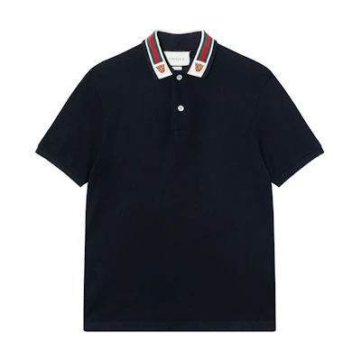 Gucci Navy Blue Polo with Striped Web and Tiger Head 545714-XJAGU-4685