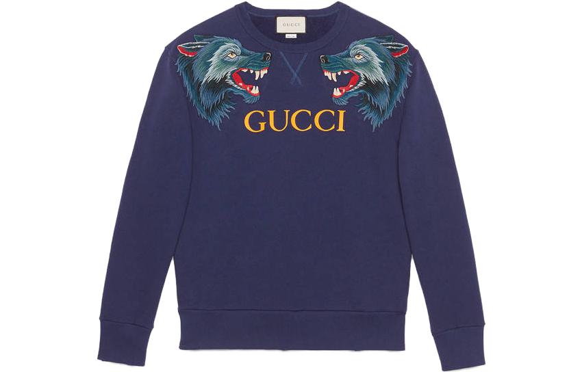 Gucci Navy Blue Wing Letter Print Crewneck Sweatshirt 475532-X9E92-4956