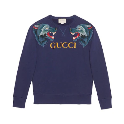 Gucci Navy Blue Wing Letter Print Crewneck Sweatshirt 475532-X9E92-4956