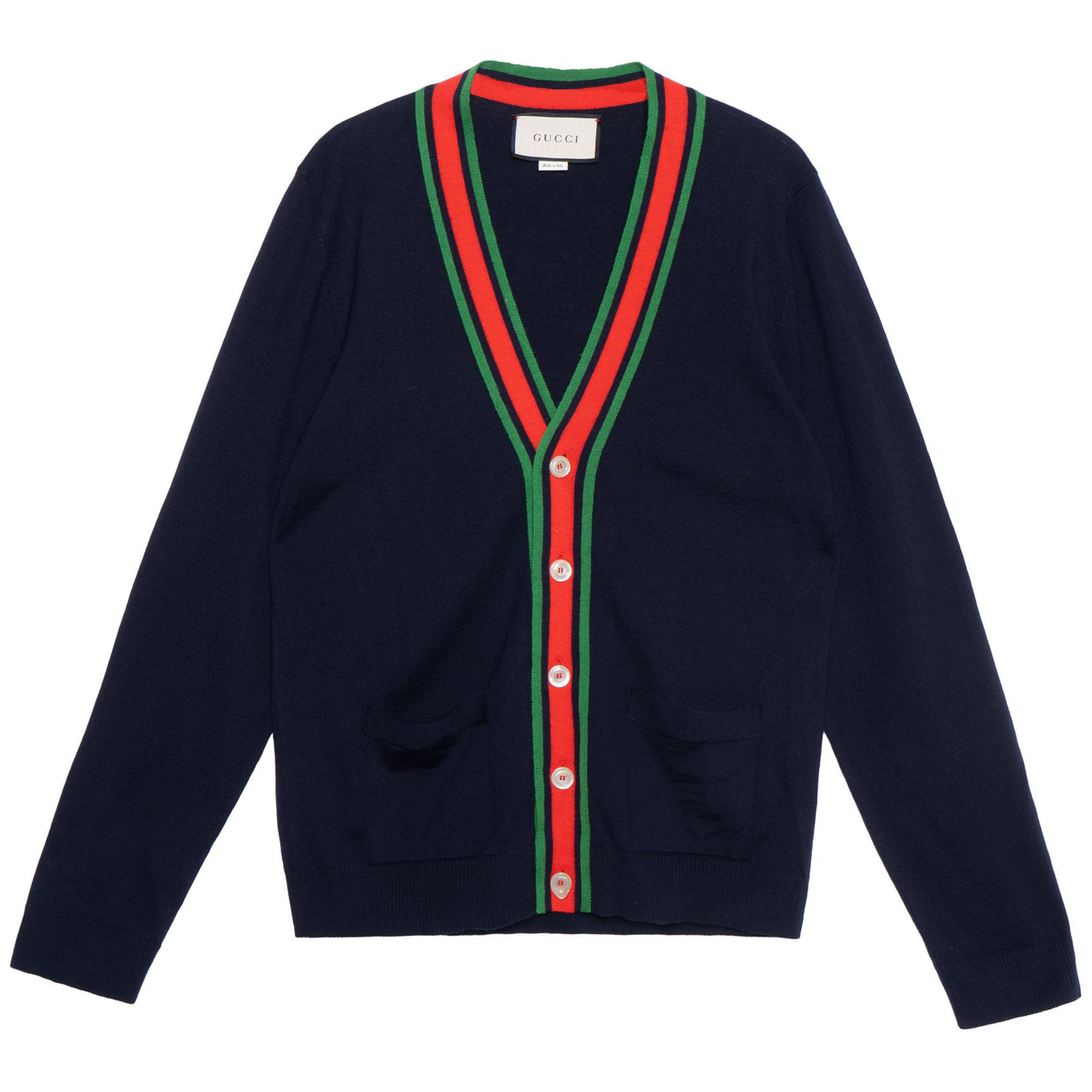 Gucci Navy Blue Wool V-Neck Polo Cardigan Sweater 576806-XKAUL-4548