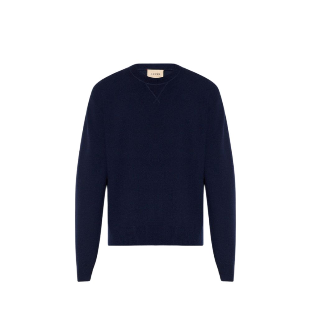 Gucci Navy Cashmere Ribbed Crewneck Sweater SS24 763313-XKDOB-4440