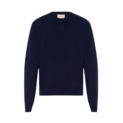 Gucci Navy Cashmere Ribbed Crewneck Sweater SS24 763313-XKDOB-4440