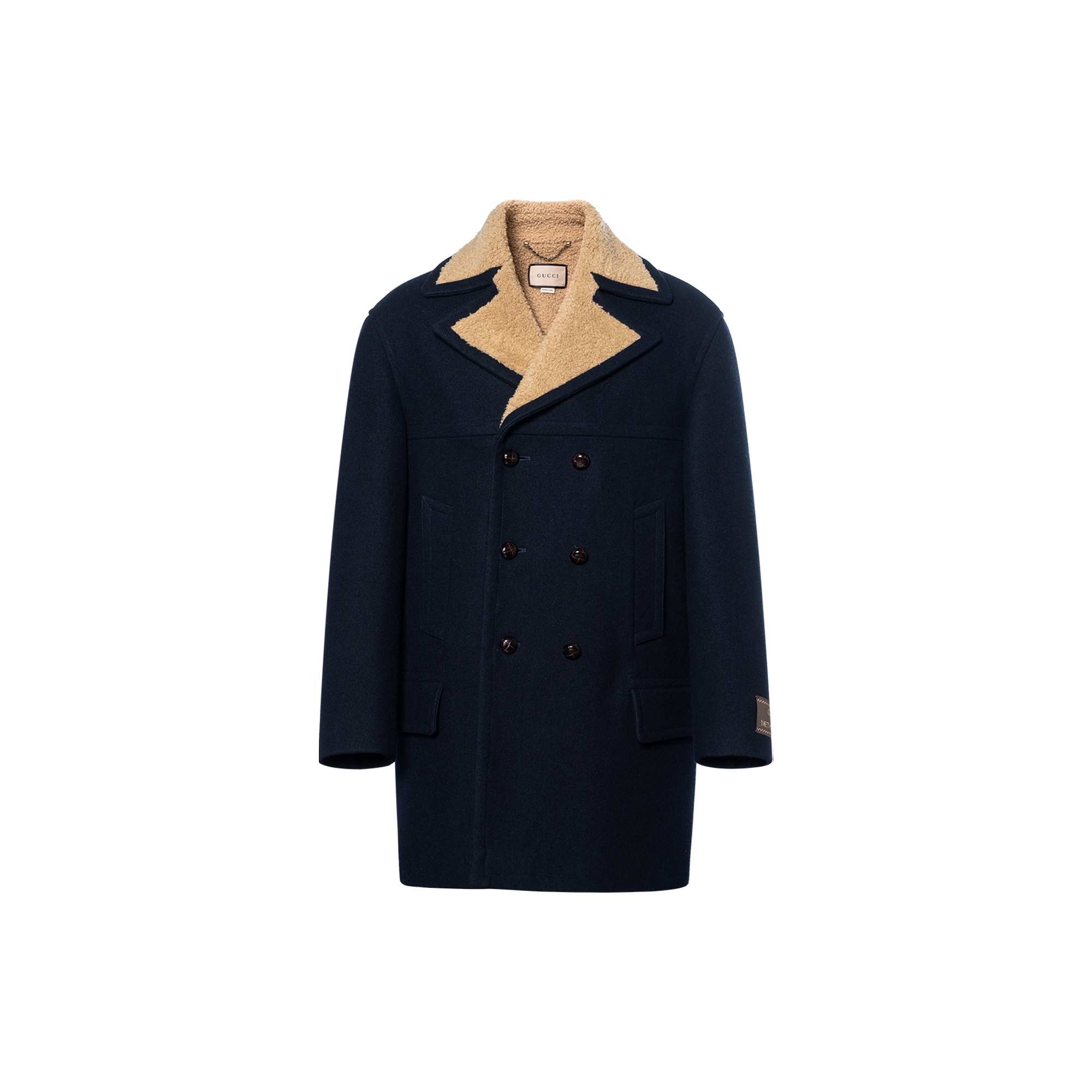 Gucci Navy Solid Double-Breasted Mid-Length Coat SS23 715539ZAKY14794