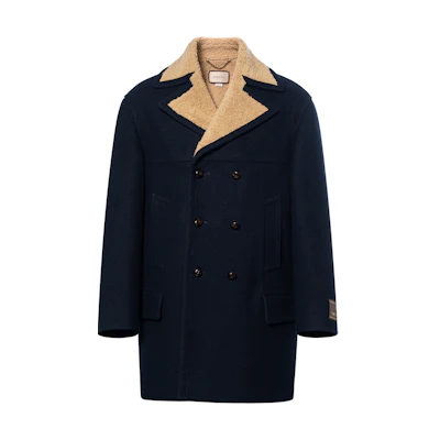 Gucci Navy Solid Double-Breasted Mid-Length Coat SS23 715539ZAKY14794