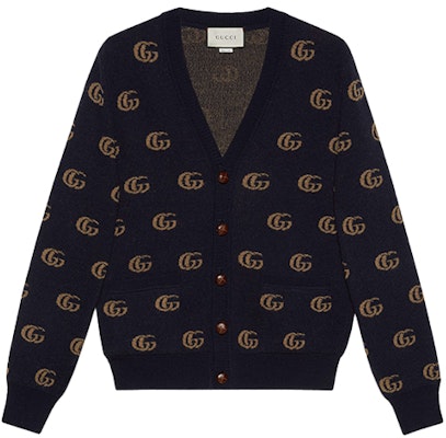 Gucci Navy V-Neck Logo Jacquard Cardigan Sweater 645291-XKBPF-4804 Buy Gucci Navy V-Neck Logo Jacquard Cardigan Sweater 645291-XKBPF-4804