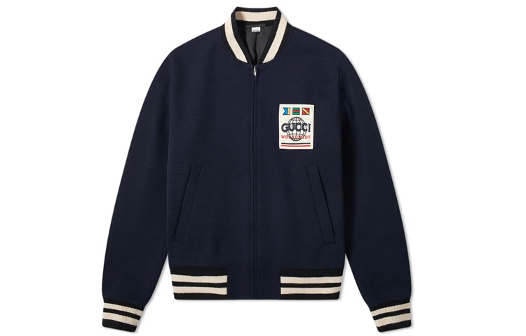 Gucci Navy Wool Letterman Bomber Jacket with Zipper 598731-ZADBU-4062
