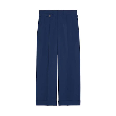 Gucci Navy Wool Twill Embroidered High-Waist Relaxed Trousers 762068-ZAMII-4593