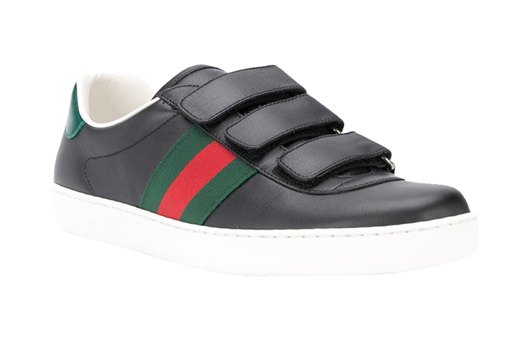 Shop Gucci New Ace Zwart Leren Skateboard Sneakers 548699-DOPE0-1061