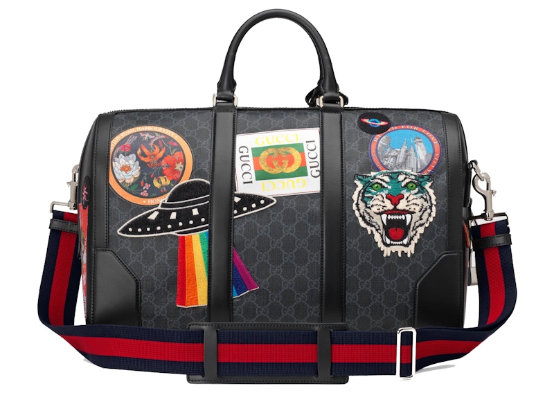 Order Gucci Night Courrier黑/灰色GG Supreme旅行軟行李袋