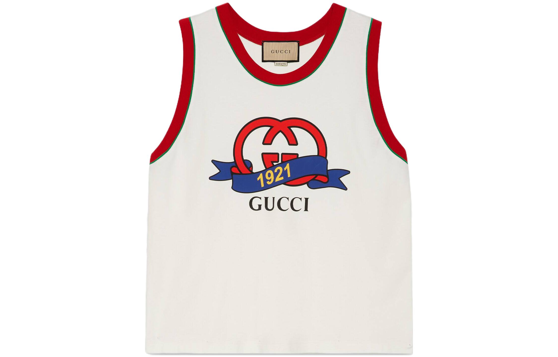 Gucci Off-White Crewneck Tank Top with Logo Print 743000-XJFFV-9095