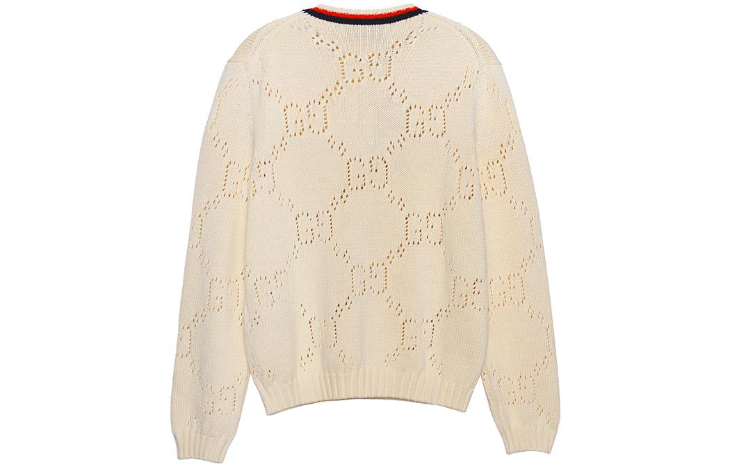 Gucci Off-White Cutout Knit Sweater with Striped Collar 740501-XKC4L-9275