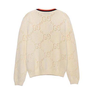 Gucci Off-White Cutout Knit Sweater with Striped Collar 740501-XKC4L-9275