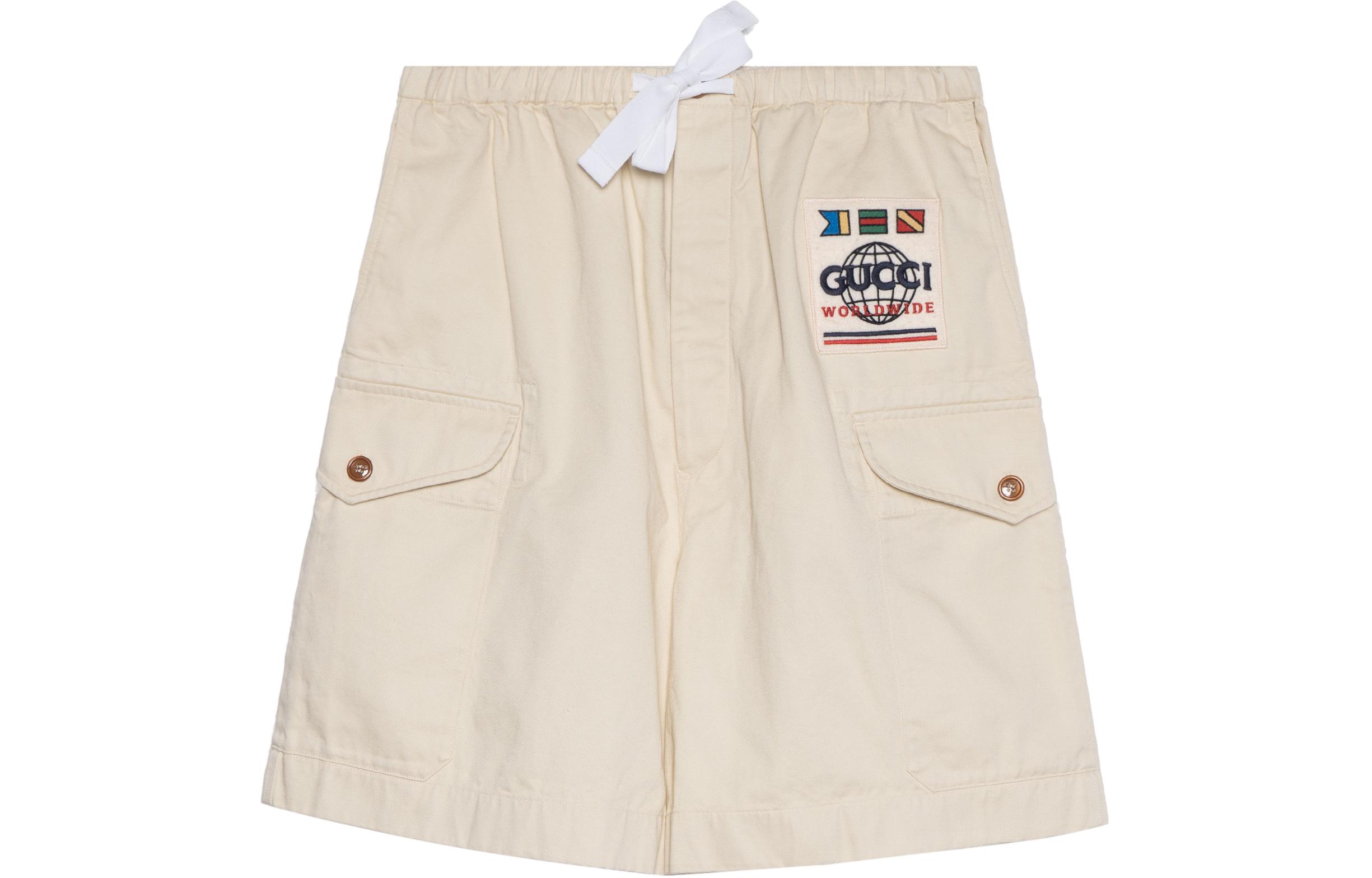 Gucci Off-White Logo Print Elastic Waist Casual Shorts 598636-ZADBP-9506