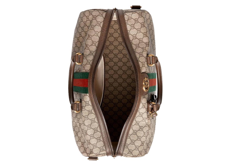 Lookbook Gucci Ophidia GG 中型米色/棕褐色手提行李袋。