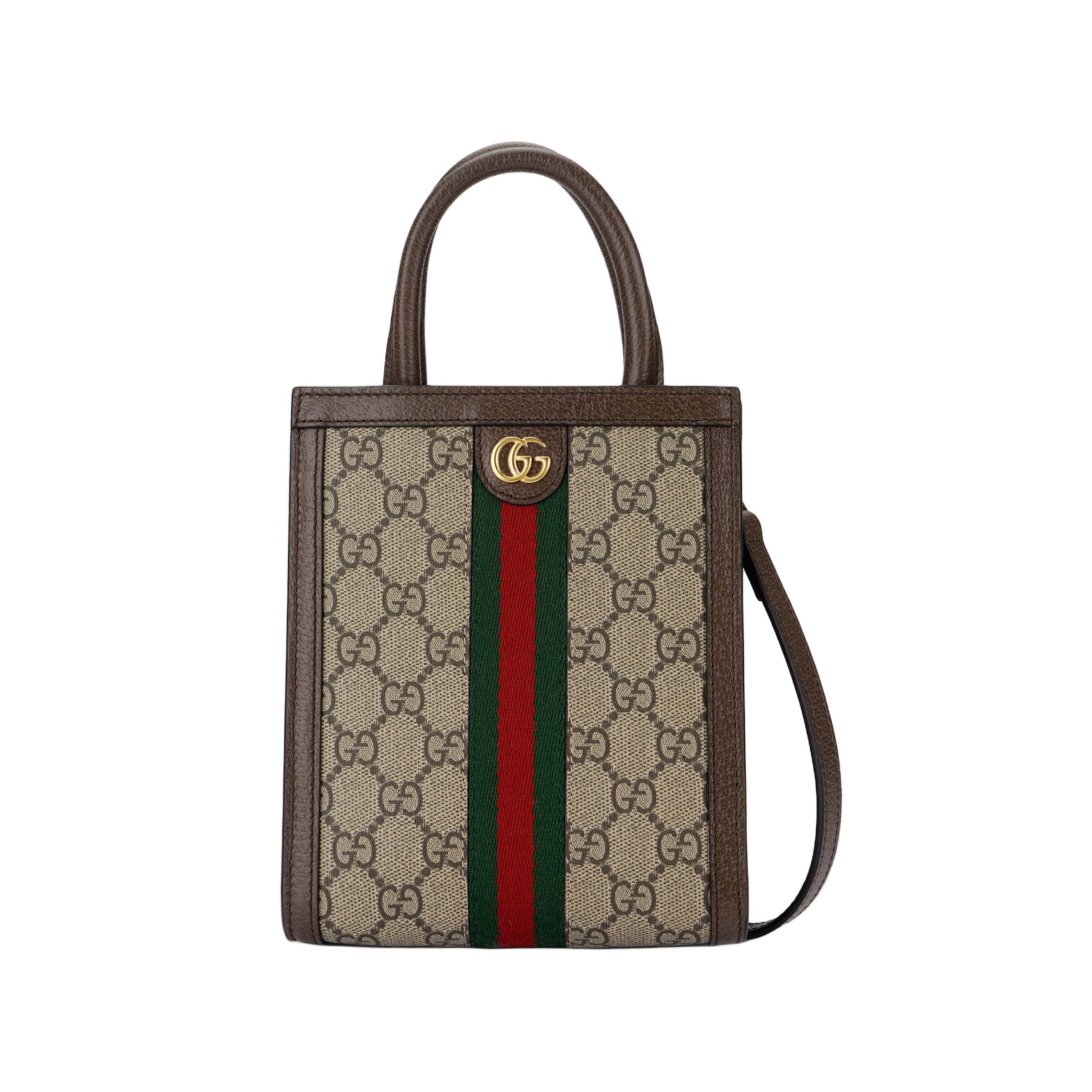 GUCCI Ophidia GG Mini Beige and Ebony Canvas Leather Crossbody Bag with Detachable Adjustable Strap for Women 772317-96IWG-8745