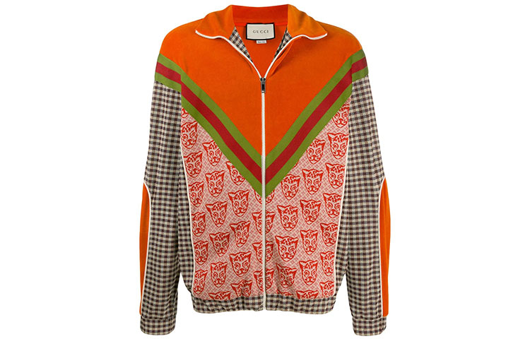 Gucci Orange Checkered Striped Zip-Up Jacket 580551-XJBFR-7548