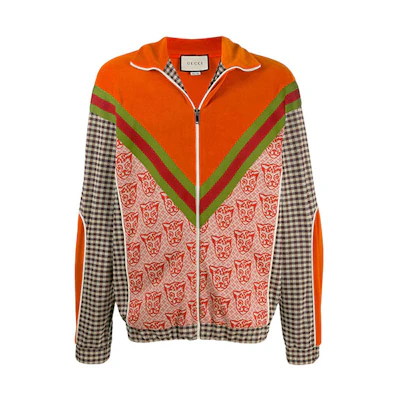 Gucci Orange Checkered Striped Zip-Up Jacket 580551-XJBFR-7548