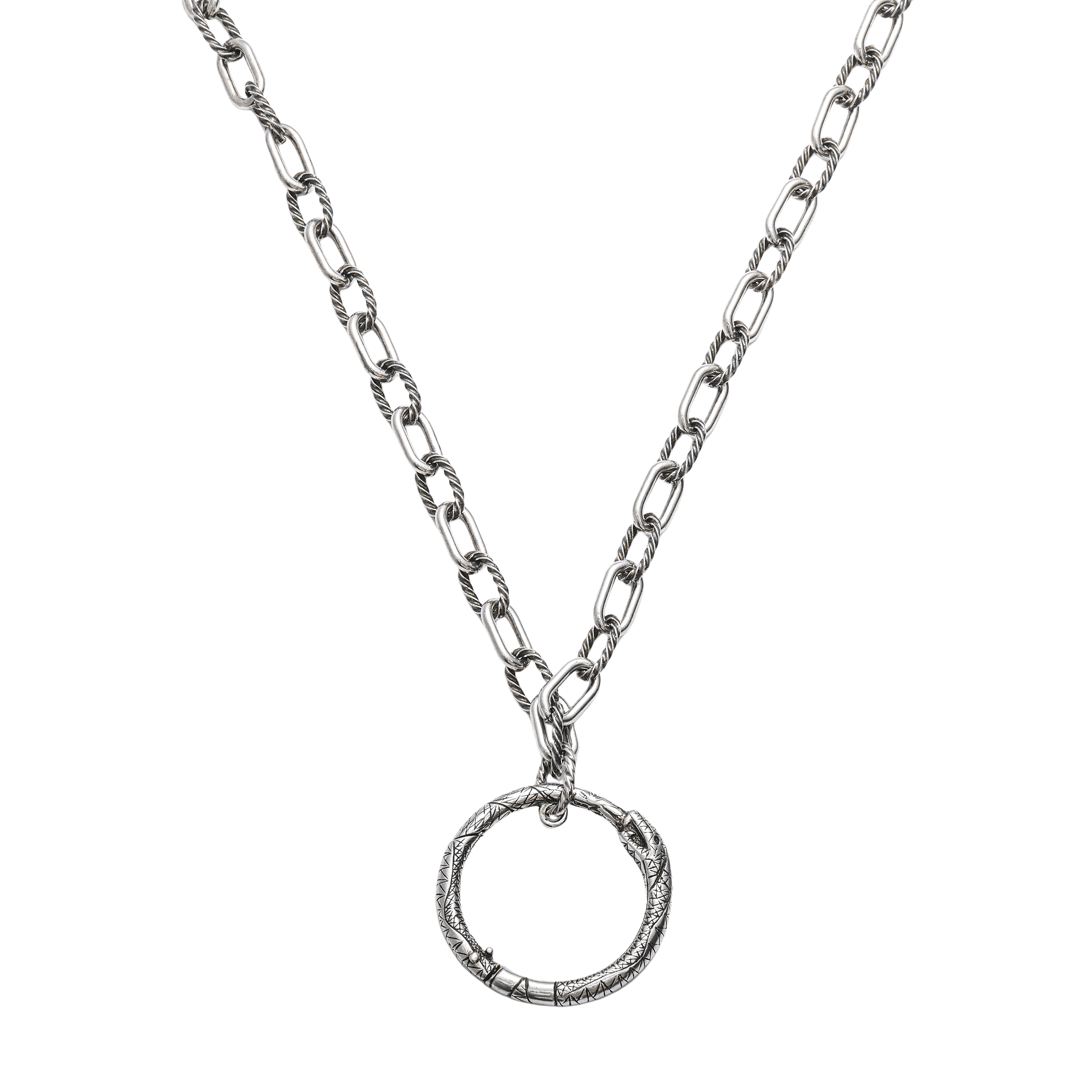 Shop 구찌 우로보로스 925 실버 목걸이 유니섹스 커플 디자인. 524602-J8400-0811