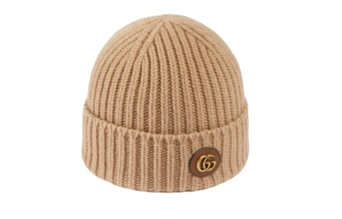 Order GUCCI Oval Double G Patch Wool & Cashmere Knit Beanie Brown Unisex Couples. 7645943GB029800