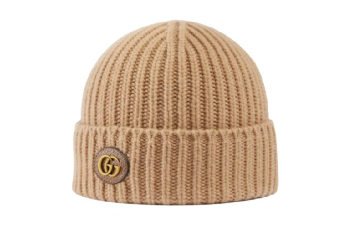 Lookbook GUCCI Oval Double G Patch Wool & Cashmere Knit Beanie Brown Unisex Couples. 7645943GB029800