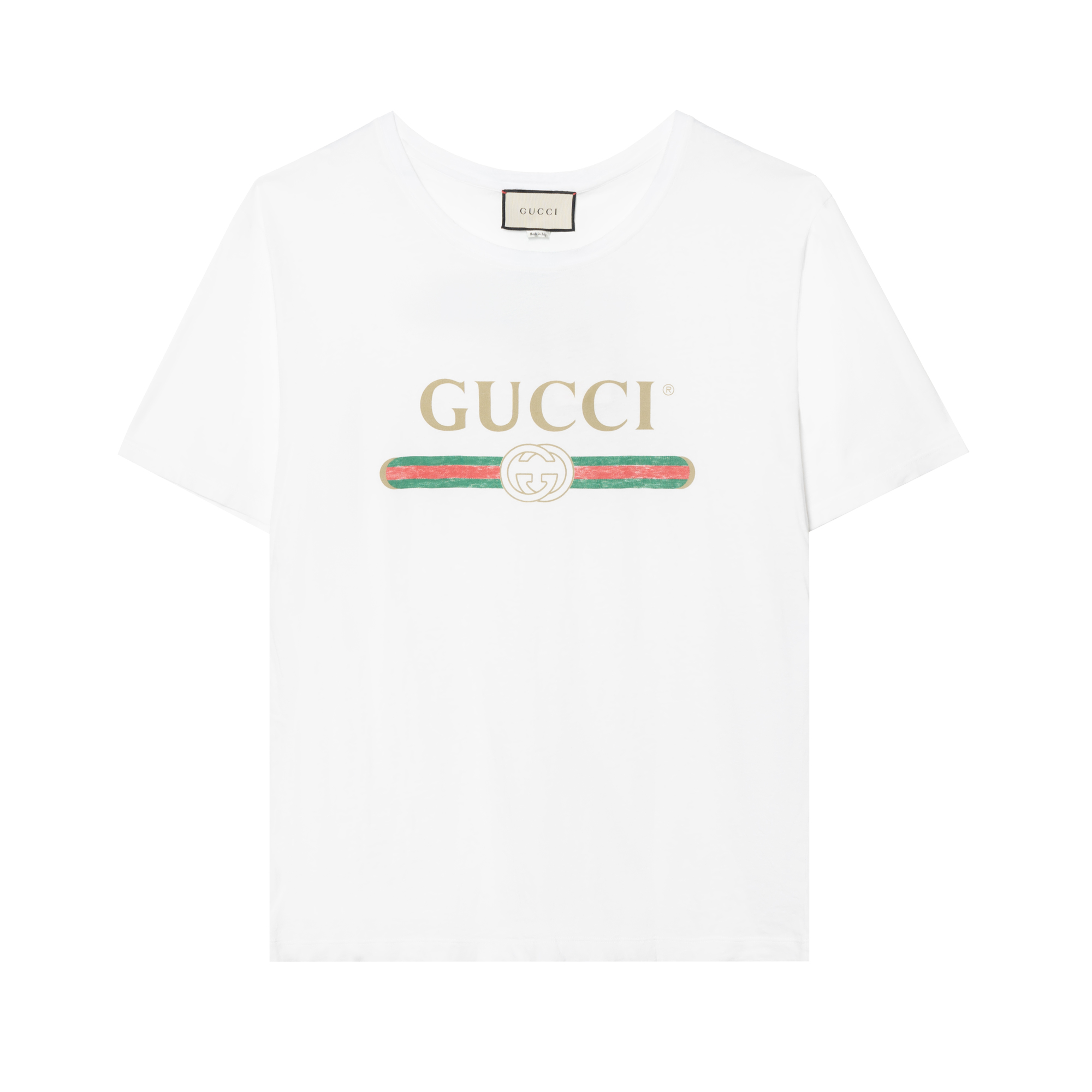 Gucci Oversized Logo Print Vintage-Style Belt White T-Shirt. 440103-X3F05-9045